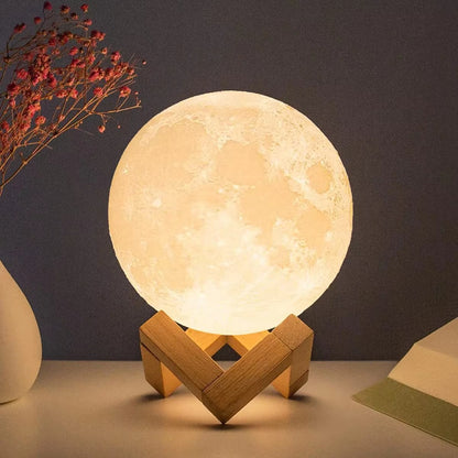 3D Mondlampe mit Holzständer
