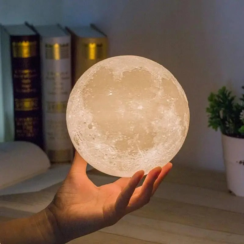 3D Moon Lamp held in hand — size reference